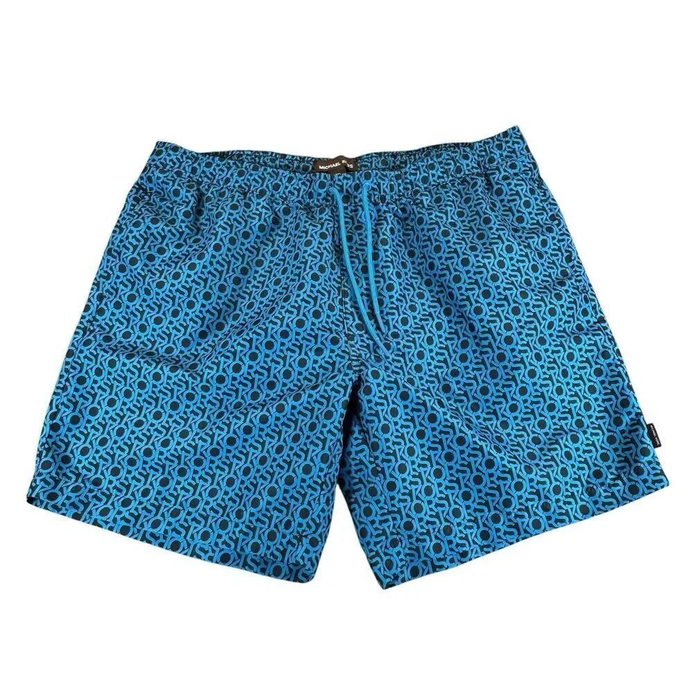 Michael Kors Sz XXL Mens Swim Shorts Allover AOP Logo Spelling BLUE Black